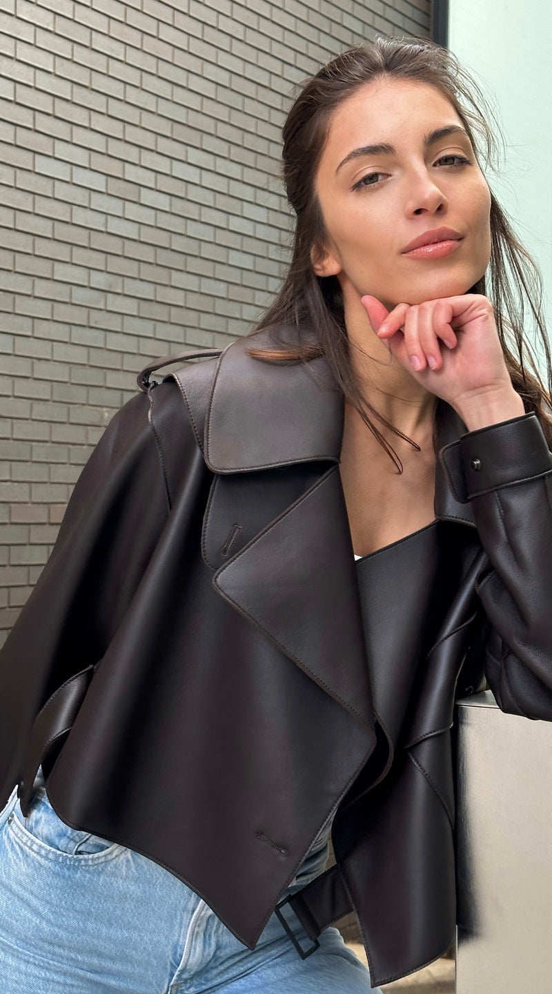 Luxy Oversized Leather Jacket - Sable