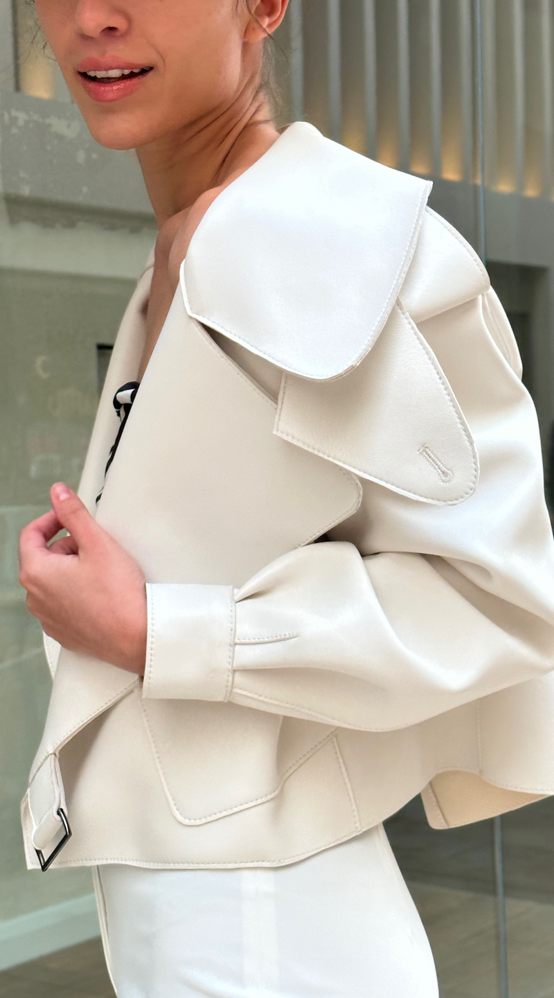 Luxy Oversized Leather Jacket - Off White