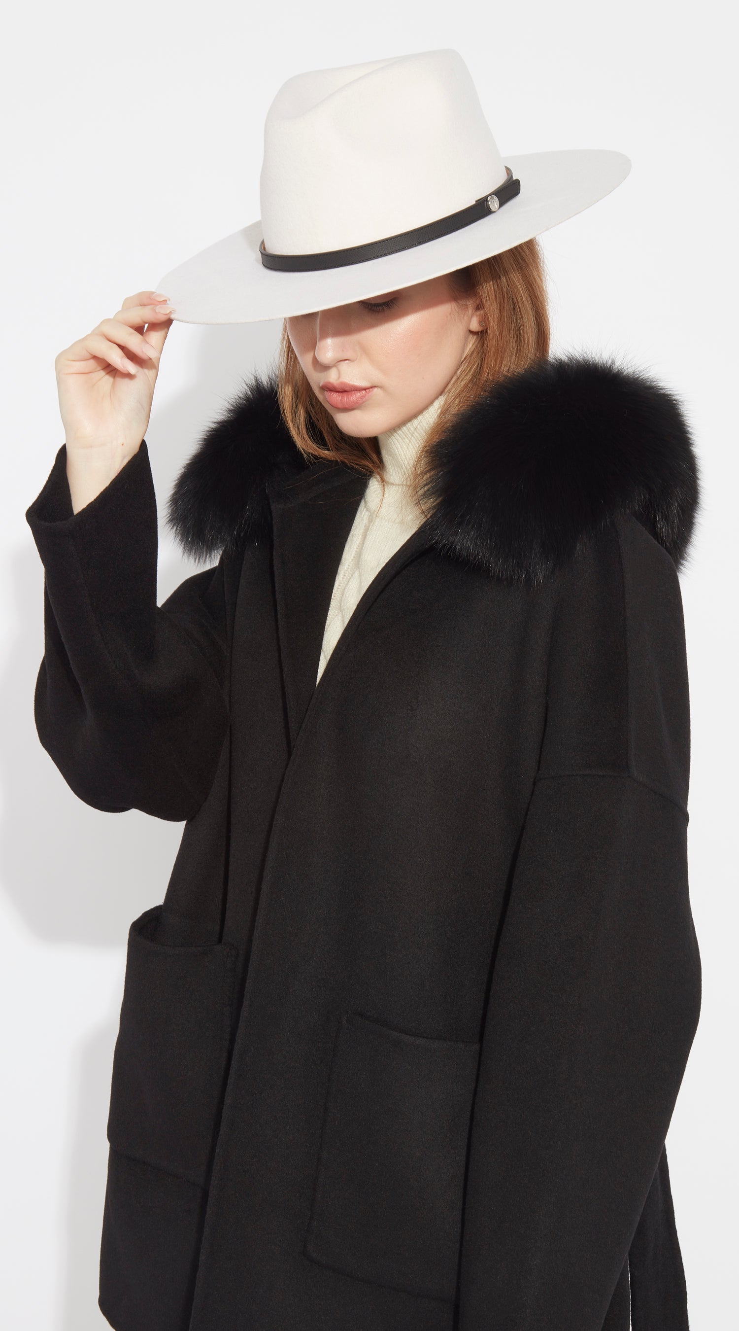 Luxy Wool Fedora Hat - Ivory/Black