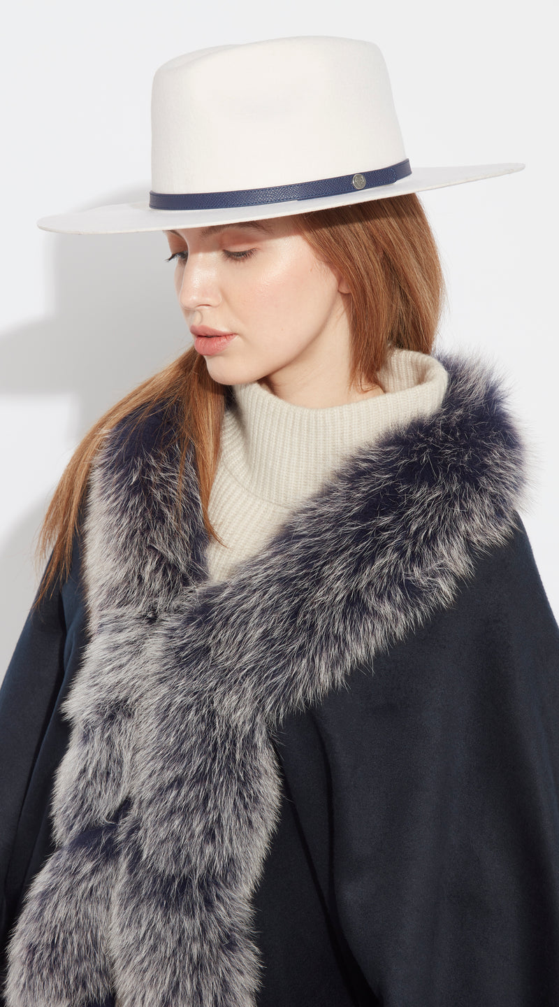 Luxy Wool Fedora Hat - Ivory/Navy