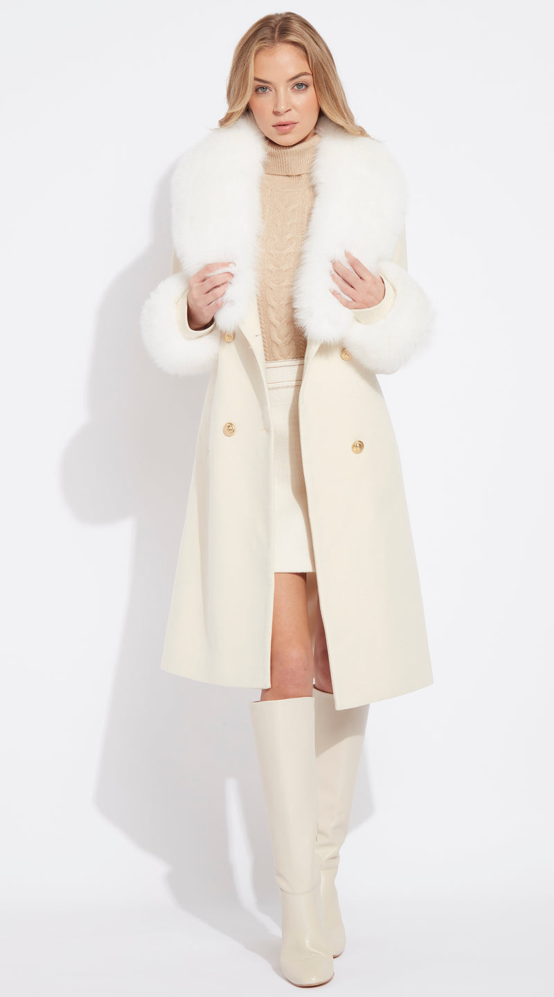 Supreme Luxy Cashmere & Fox Fur Belted Coat - Buttermilk