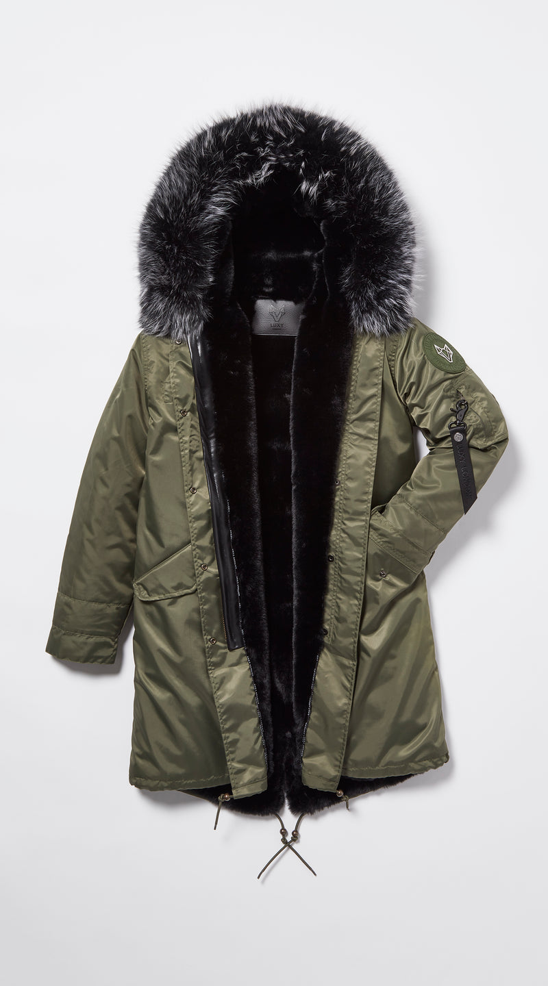 Army Green Green Parka Black Fur Hood Women's Fur Lined Waterproof