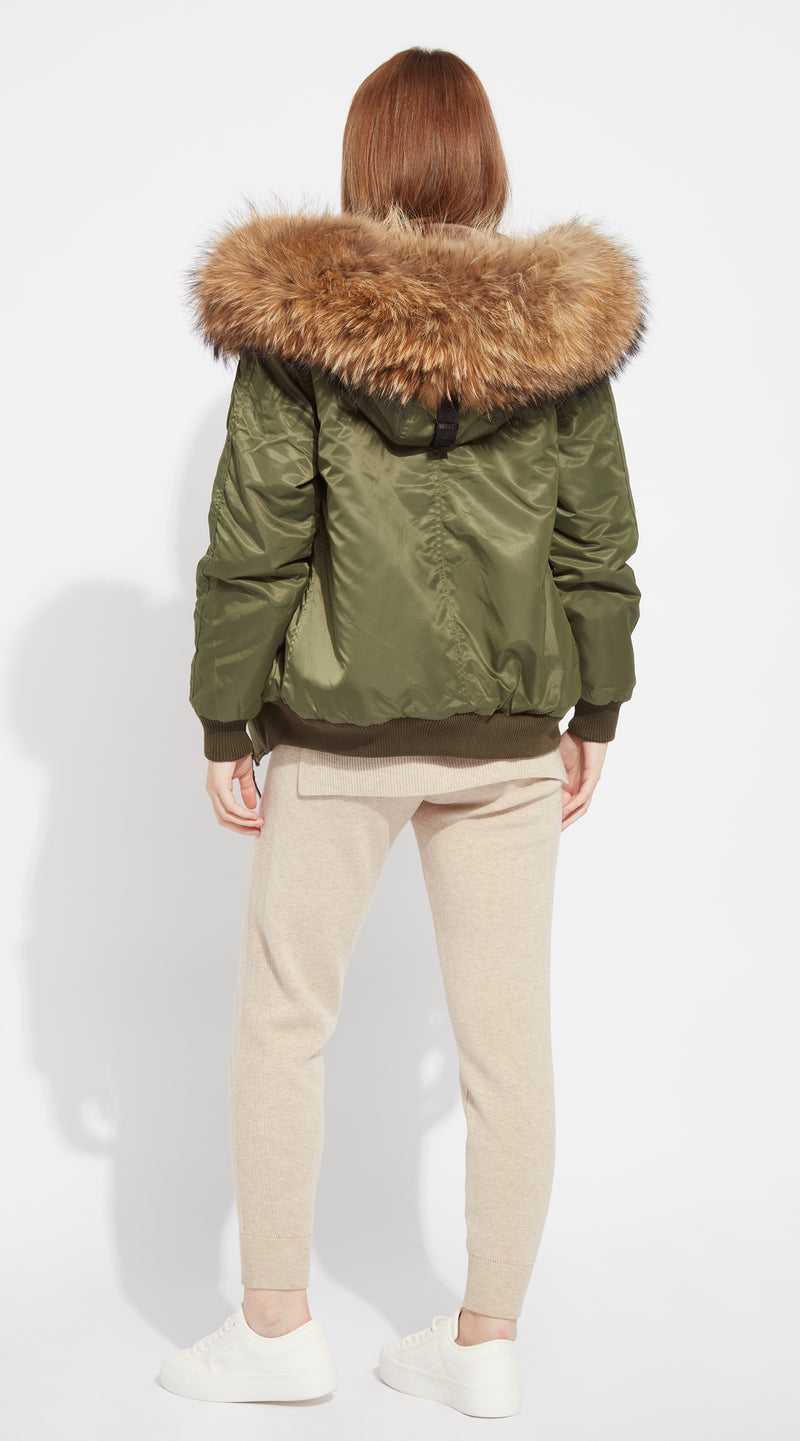 Womens Khaki Luxy Fur Bomber Natural – Luxy London