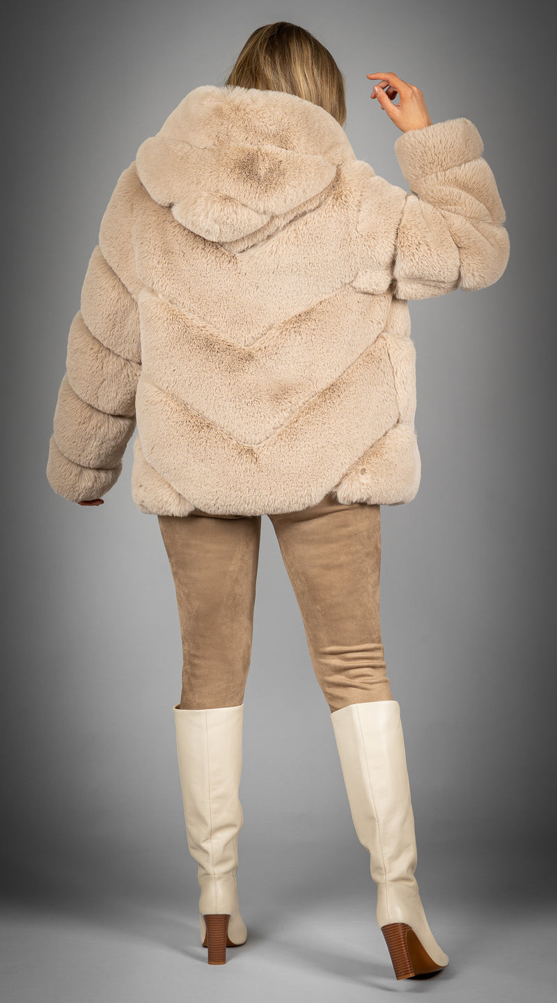 Luxy Faux Fur Hooded Coat - Taupe