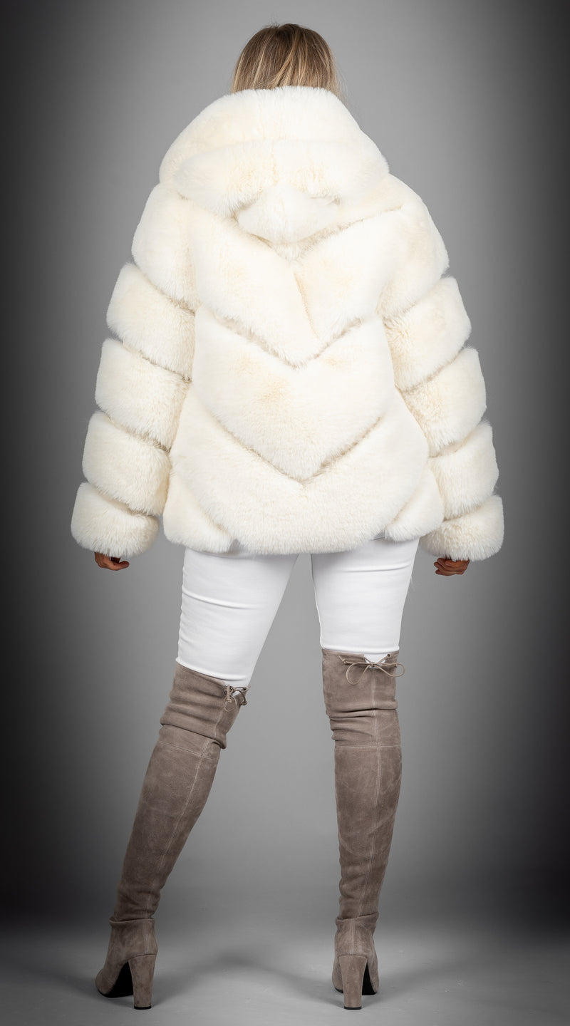 Luxy Faux Fur Hooded Coat - Ivory