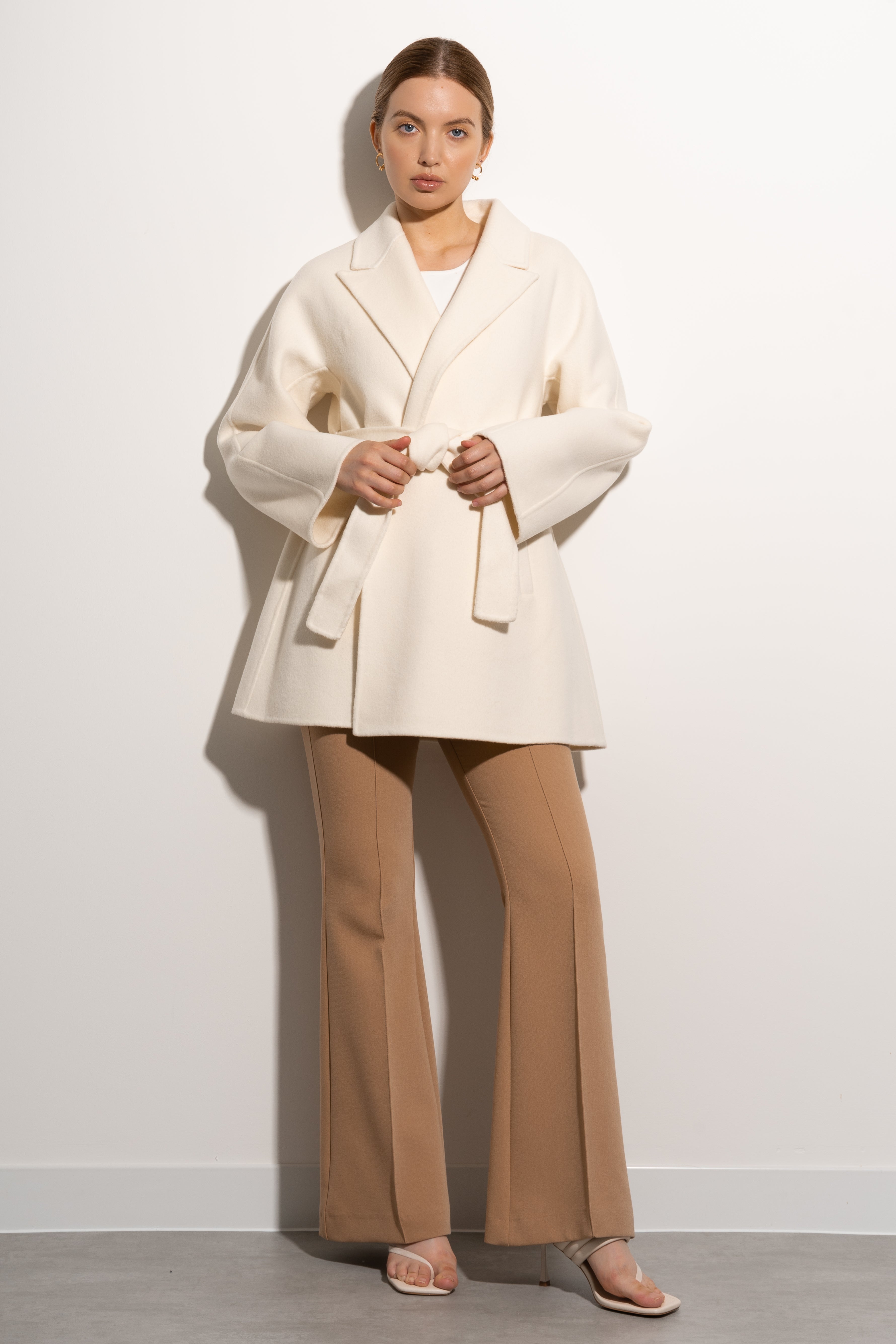 Luxy Cashmere Belted Wrap Coat - Milk
