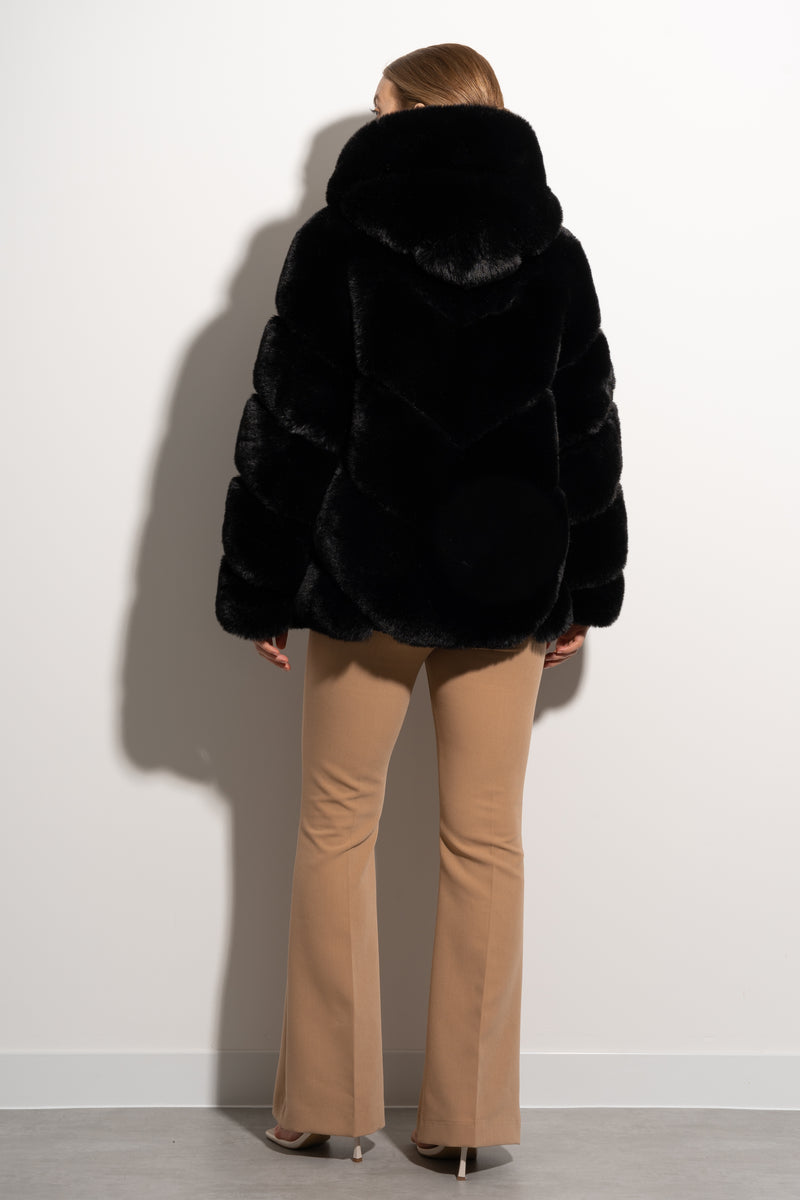 Luxy Faux Fur Hooded Coat Black