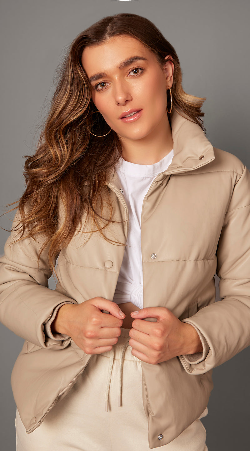 OUTLET Luxy Faux Leather Padded Jacket - Nude