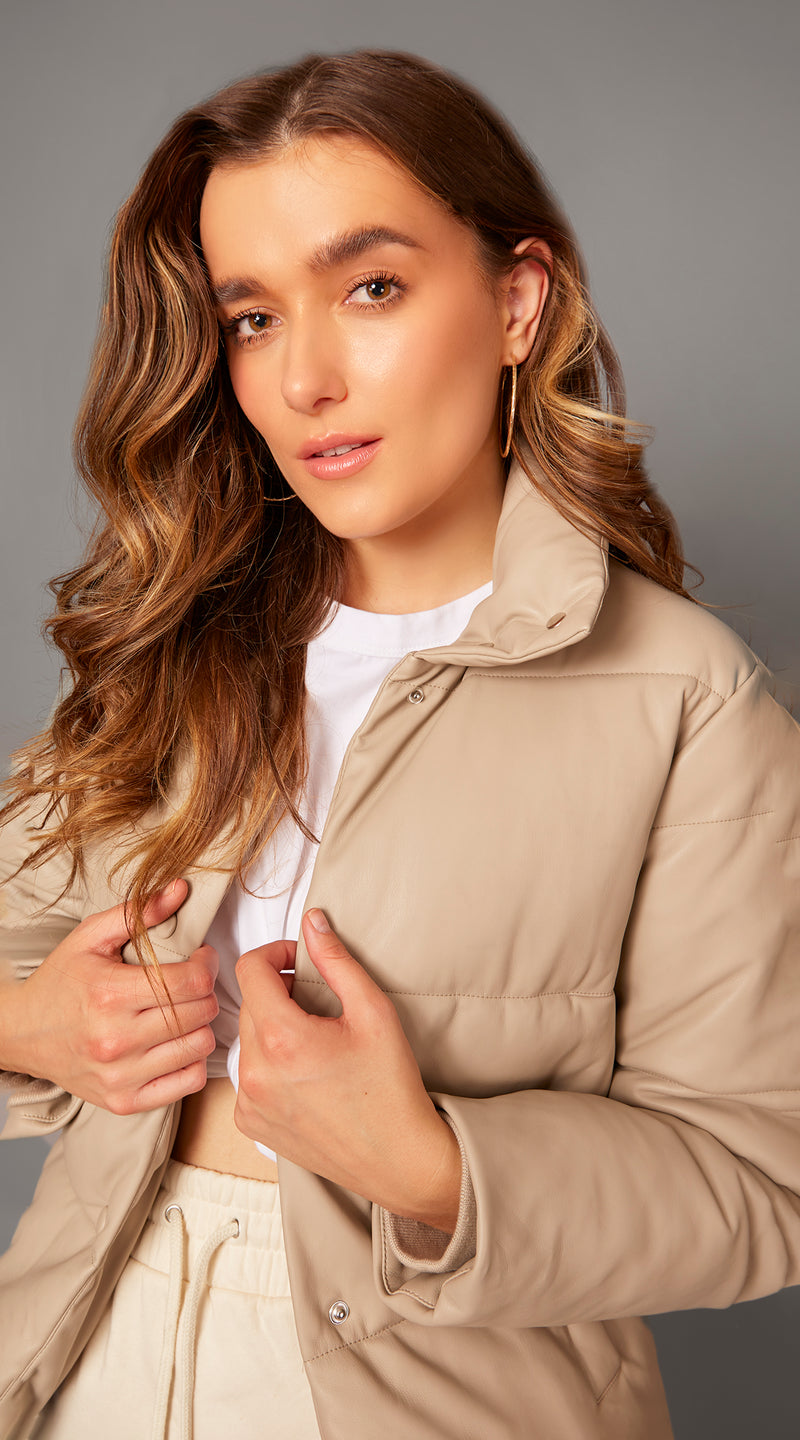 OUTLET Luxy Faux Leather Padded Jacket - Nude