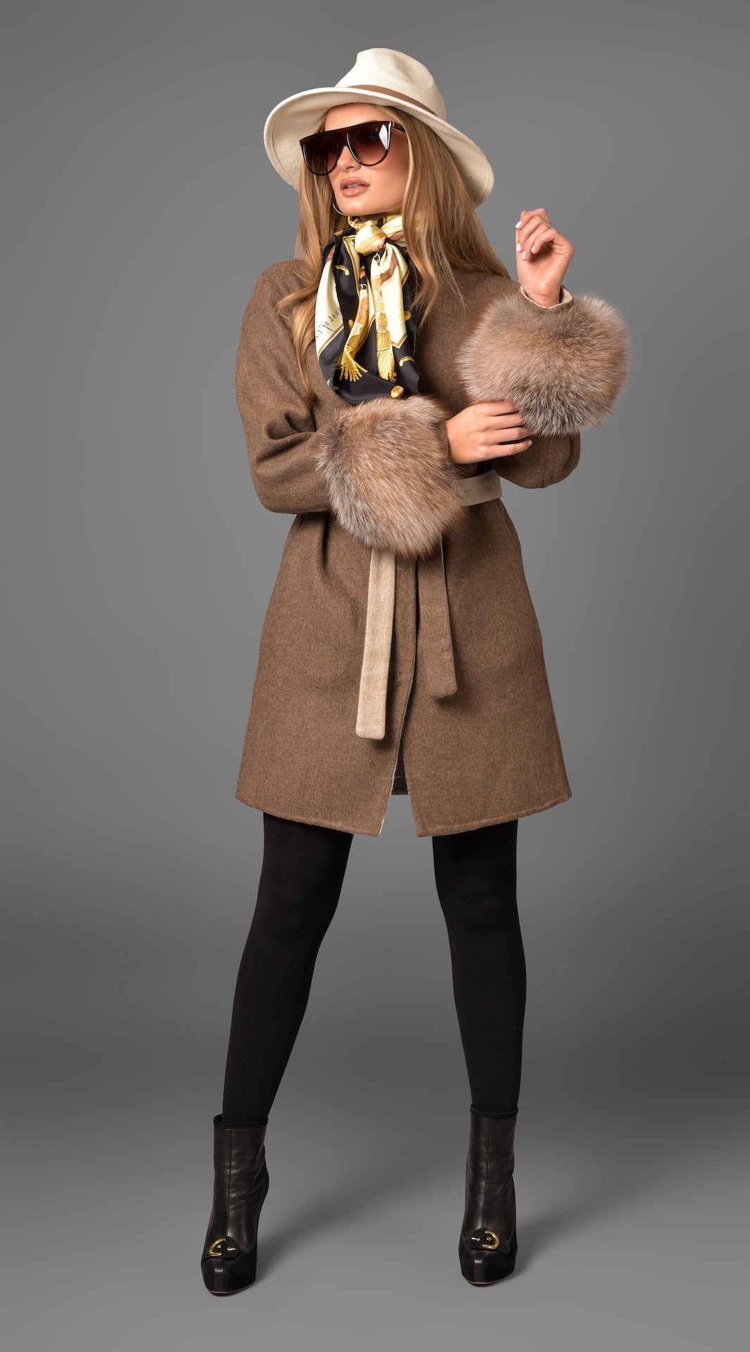Alpaca & Cashmere Reversible Coat - Crystal Fox Cuffs