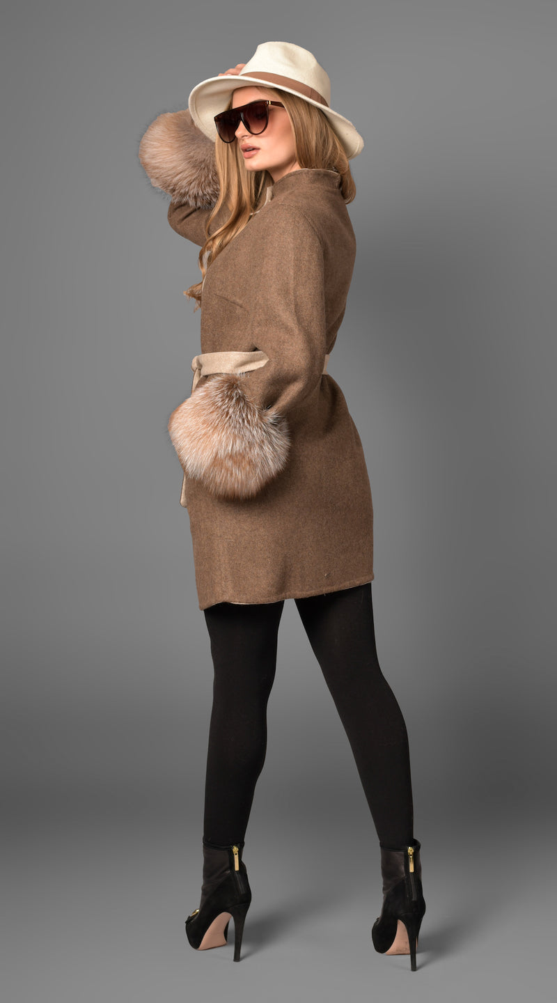 OUTLET Alpaca & Cashmere Reversible Coat - Crystal Fox Cuffs