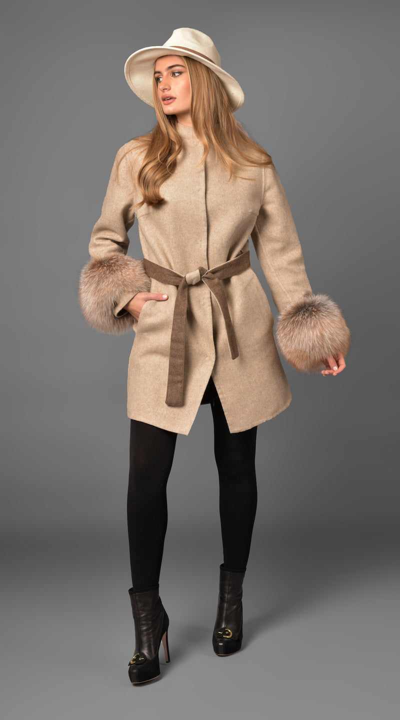 OUTLET Alpaca & Cashmere Reversible Coat - Crystal Fox Cuffs