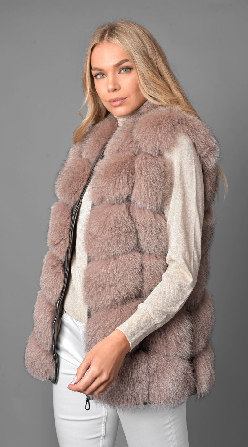 OUTLET Luxy Fox Fur Gilet - Taupe