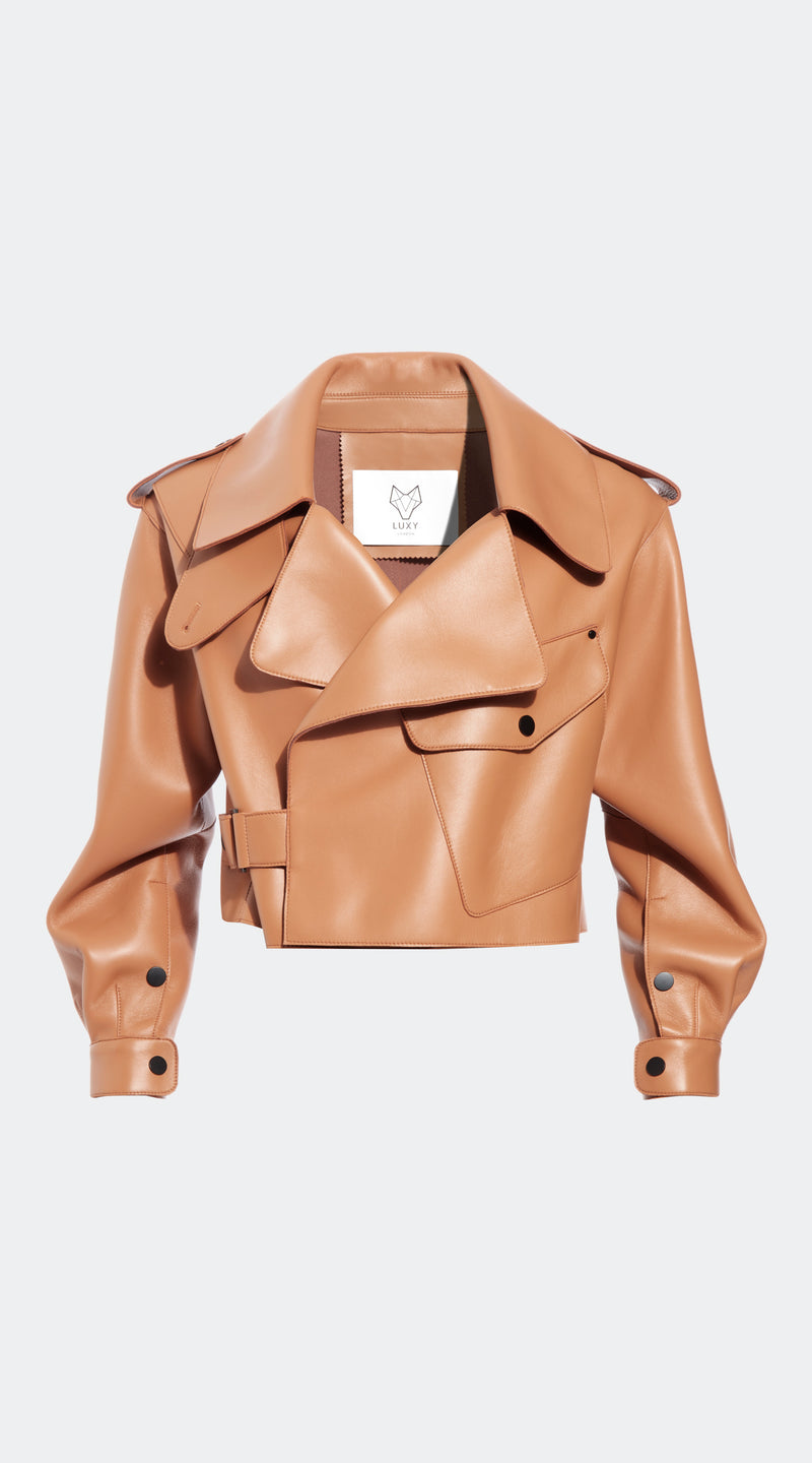 Luxy Oversized Leather Jacket - Tan