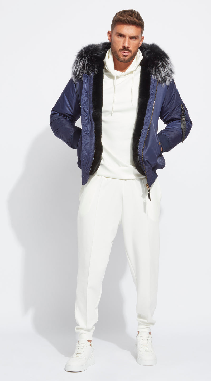 Mens Navy Luxy Fur Bomber Black Mist – Luxy London