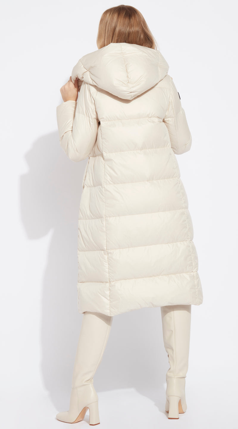 Luxy Long Hooded Down Coat - Ecru