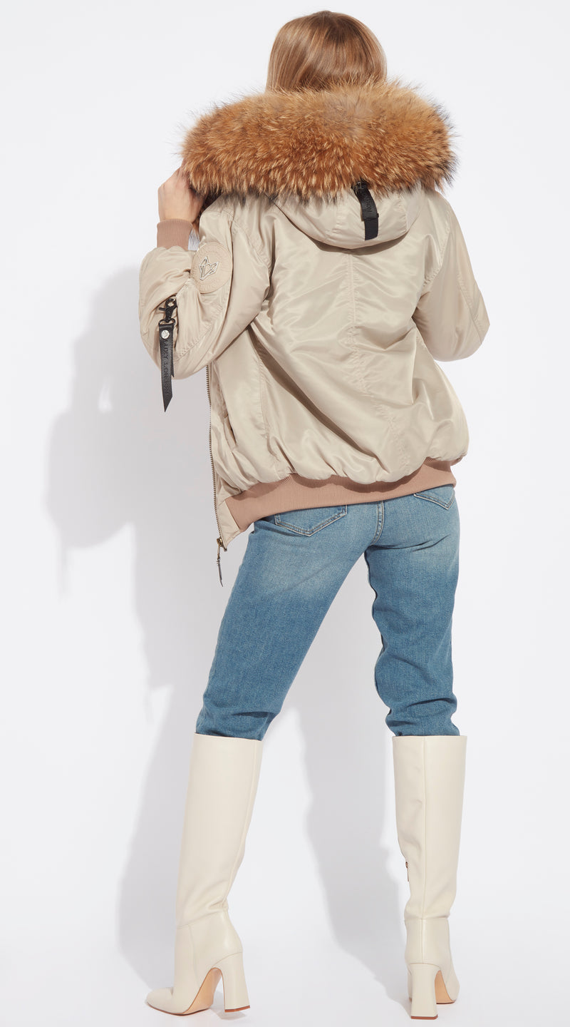 Womens Nude Luxy Fur Bomber - Natural