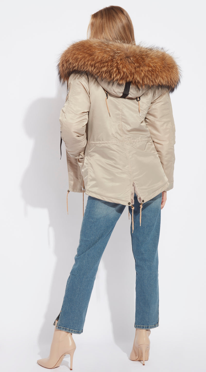 Womens Nude Water-Repellent Luxy Fur Parka - Natural