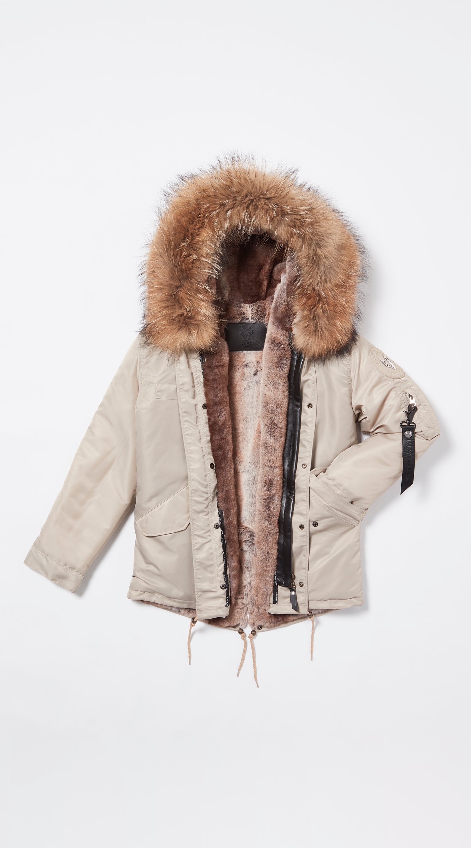 Womens Nude Water-Repellent Luxy Fur Parka - Natural