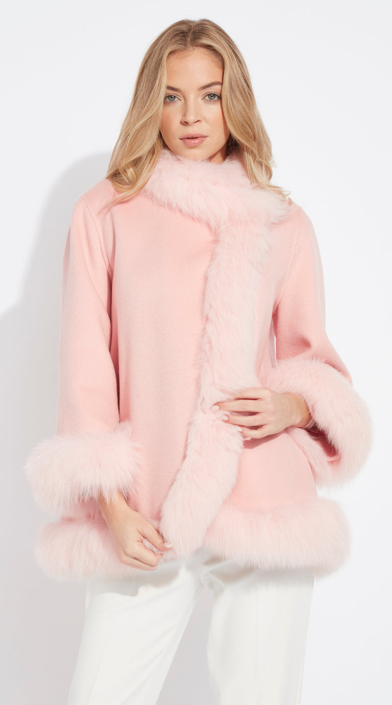 Luxy Cashmere & Fox Fur Wrap Coat - Pink