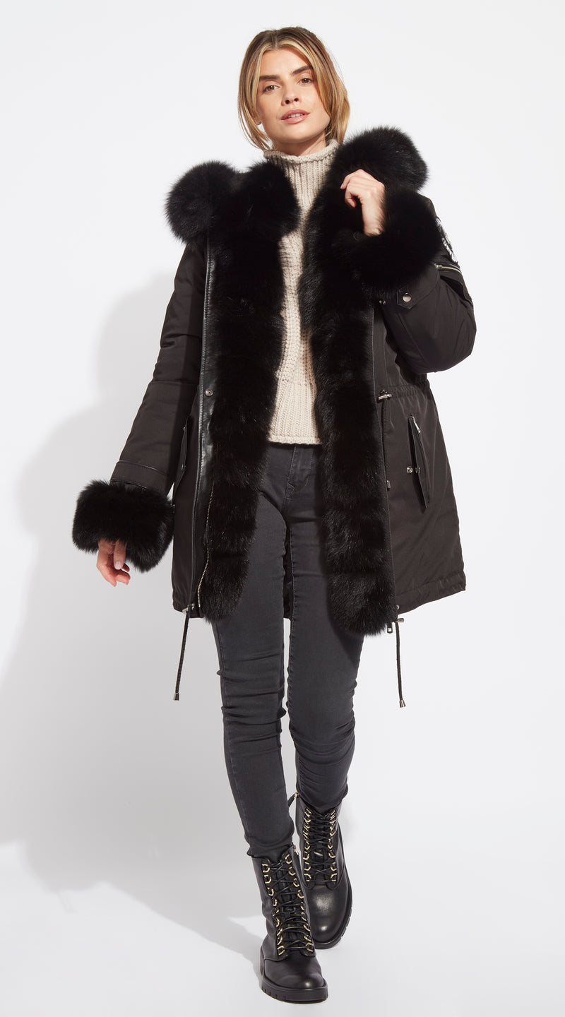 Siberia Weatherproof Black Cuffed Fox Fur Parka