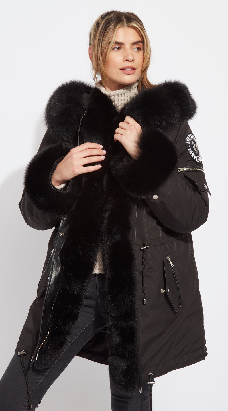 Siberia Weatherproof Black Cuffed Fox Fur Parka