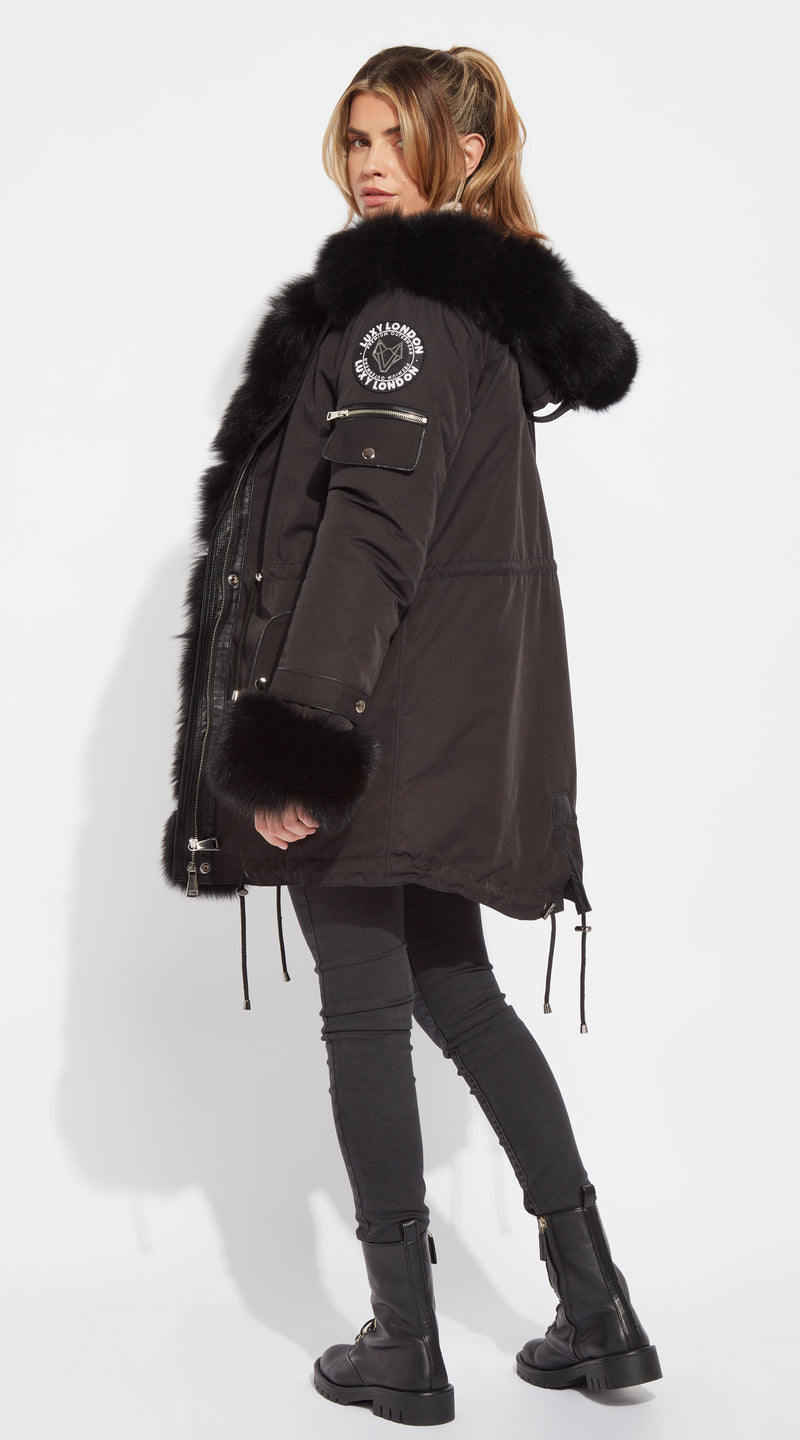 Siberia Weatherproof Black Cuffed Fox Fur Parka