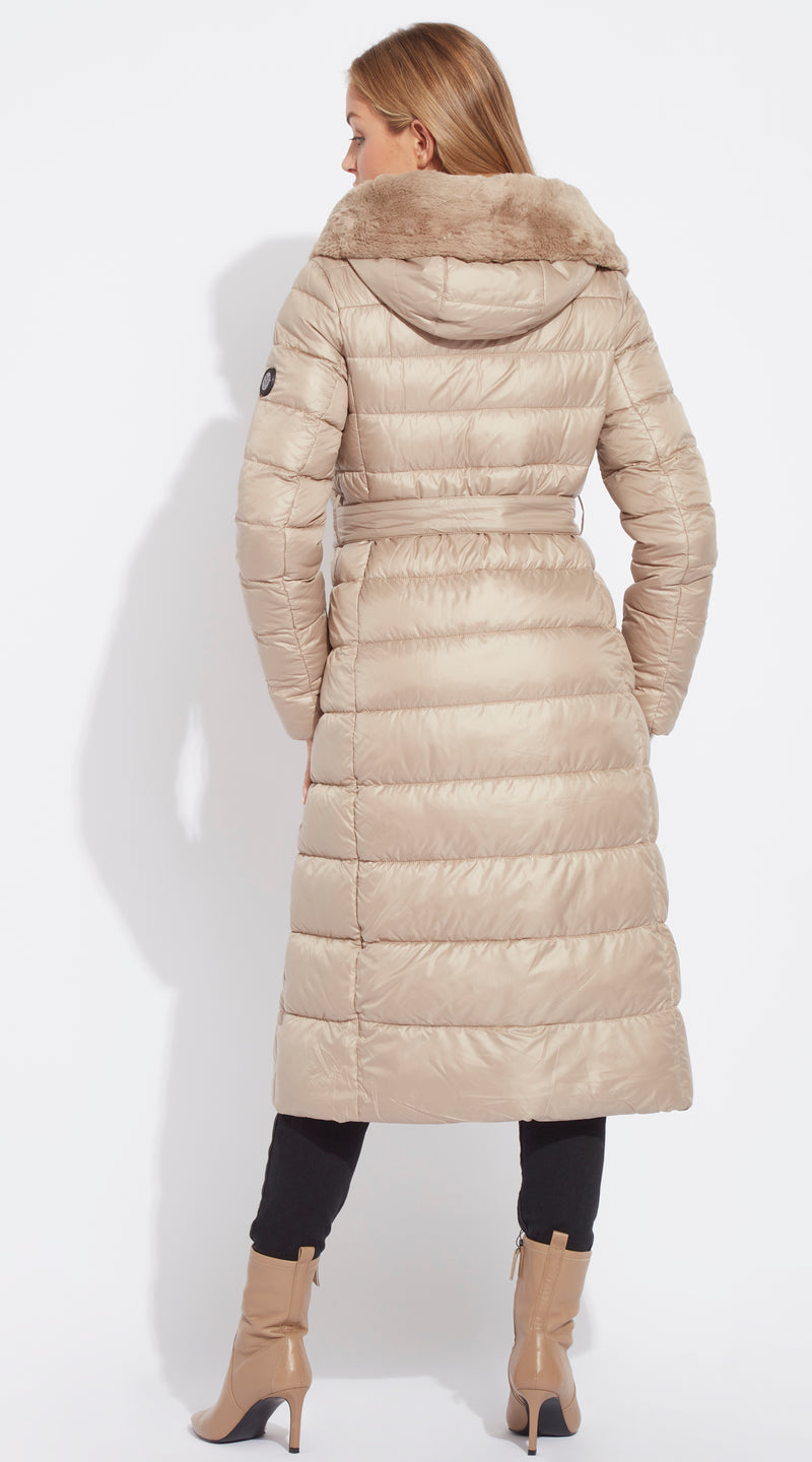 OUTLET Luxy Long-Line Faux Fur Padded Jacket - Taupe