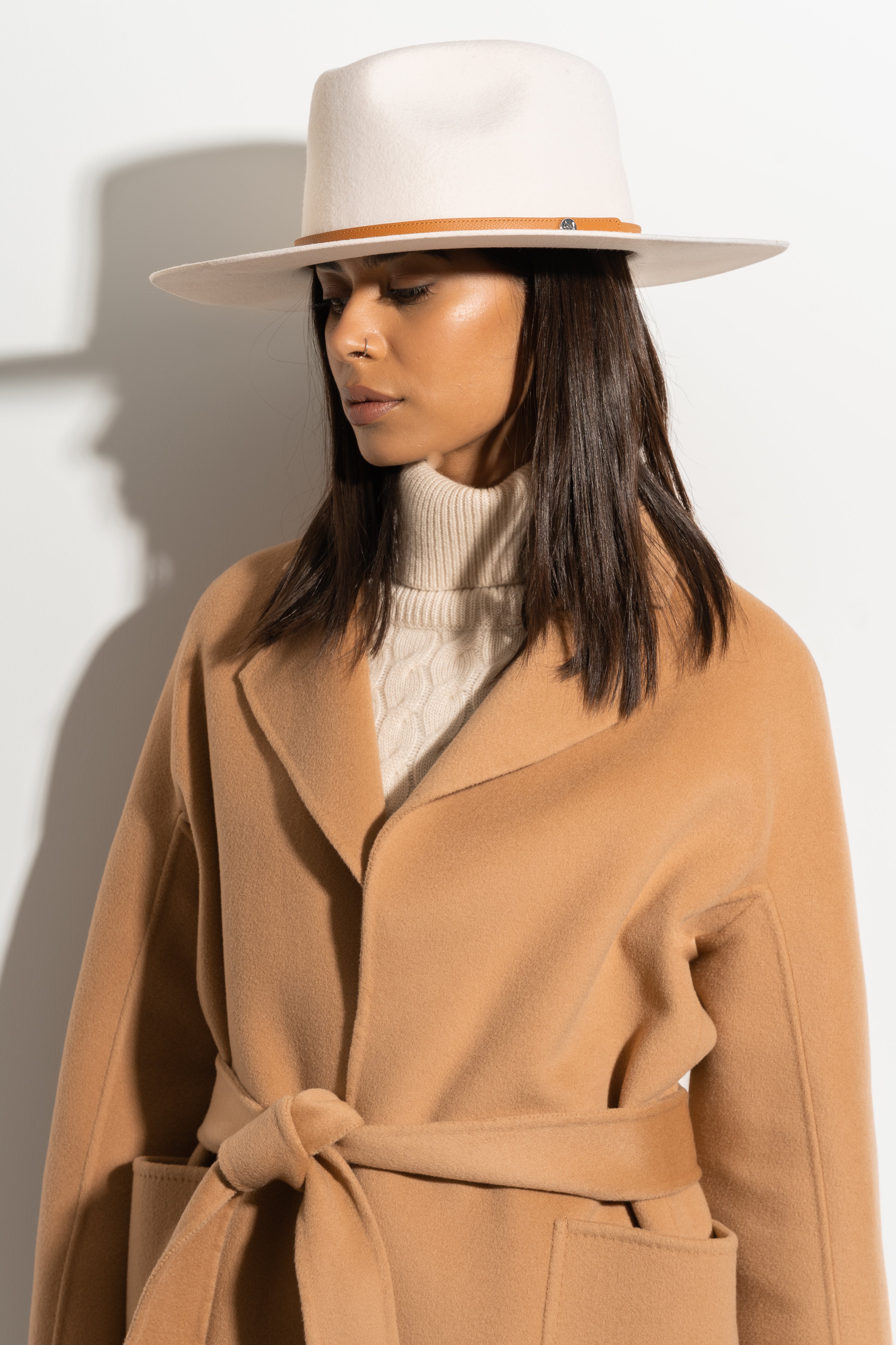 Luxy Wool Fedora Hat - Ivory/Camel